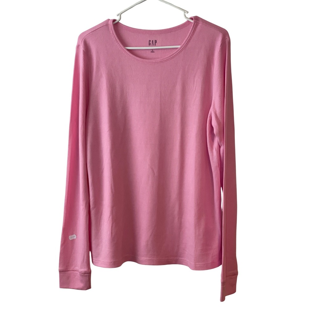 Gap Women's Pink Waffle Knit Thermal Long Sleeve Crew Neck Top Large‎ Comfy New